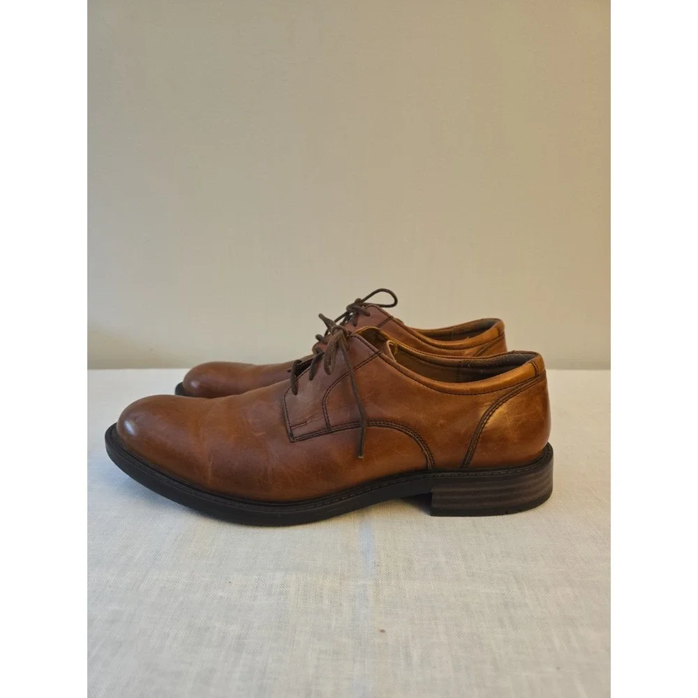 Johnston & Murphy Men's Lace Up Oxford Brown/Tan Plain Toe Shoe Size 10.5 M